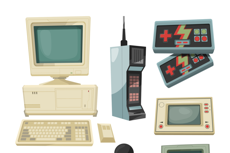 Retro illustrations of technicians gadgets. Vector pictures By ONYX ...