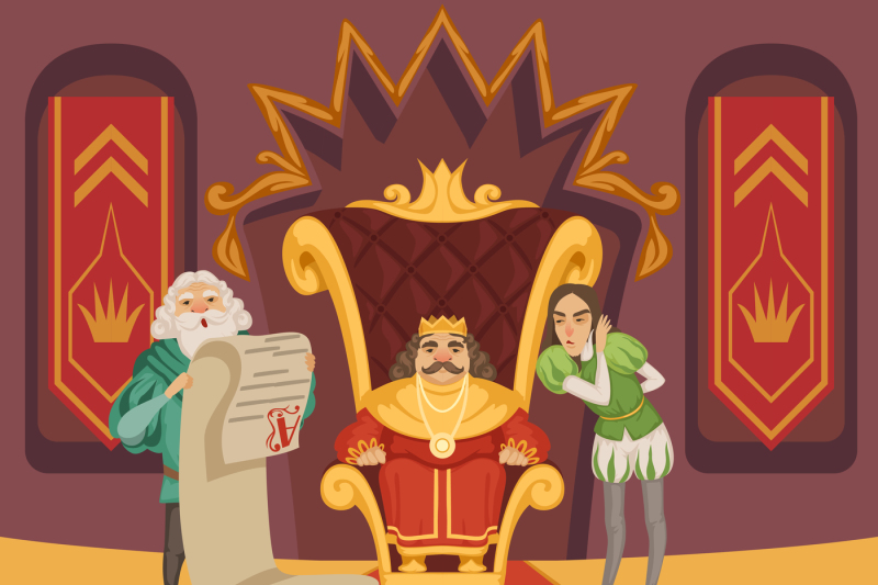 cartoon king and queen on throne