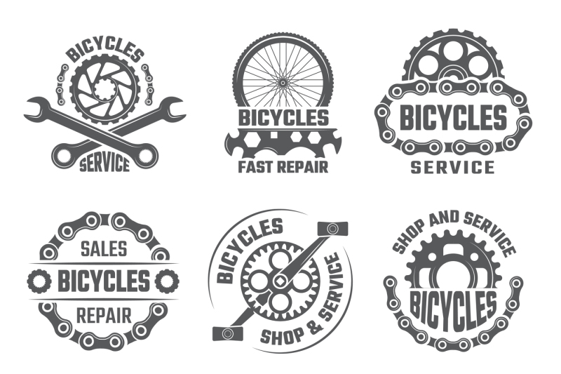 Labels template design with gears, chains and other parts of bicycle By ...