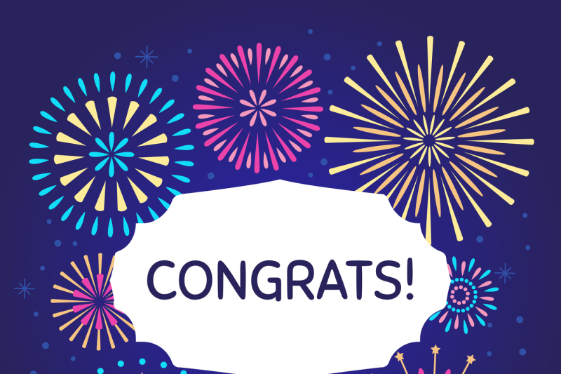 Congrats celebration firework poster. Congratulations fireworks vector ...