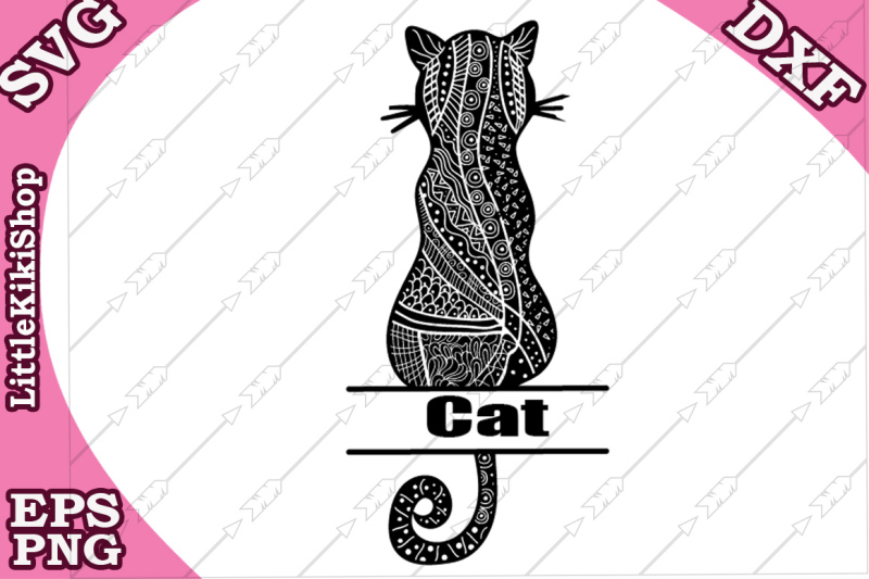 Download Zentangle Cat Monogram Svg, MANDALA CAT SVG,Cat Split ...