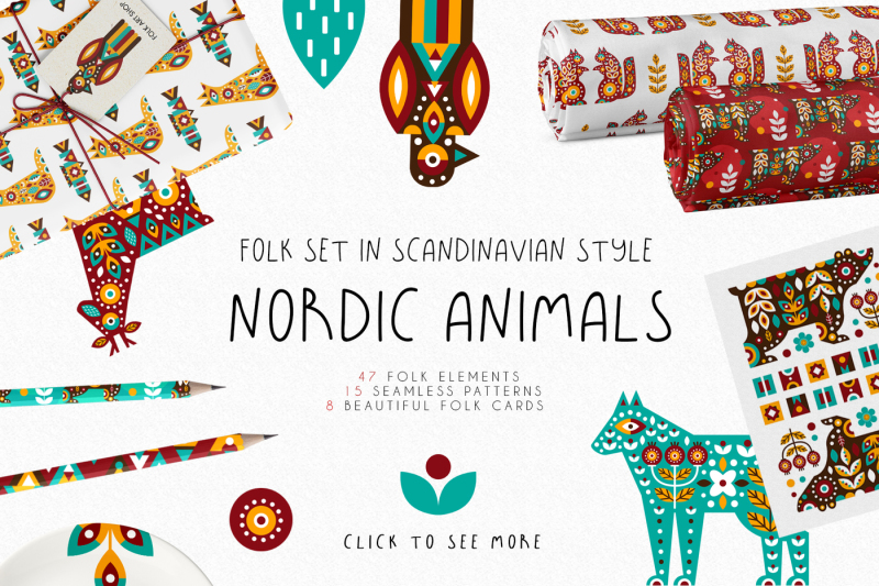 Nordic Animals Folk Set By Juliya Kochkanyan Thehungryjpeg Com
