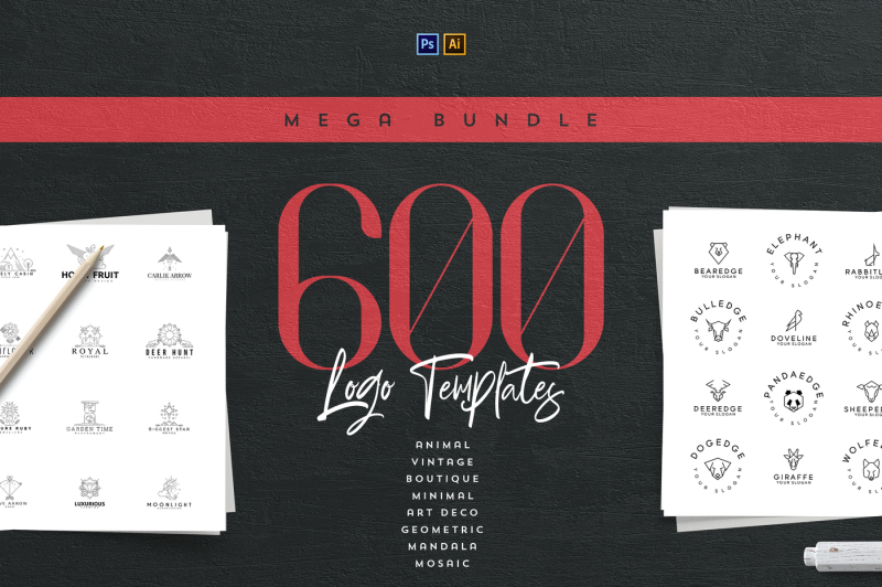 Mega Bundle 600 Logo Templates By Vpcreativeshop Thehungryjpeg Com