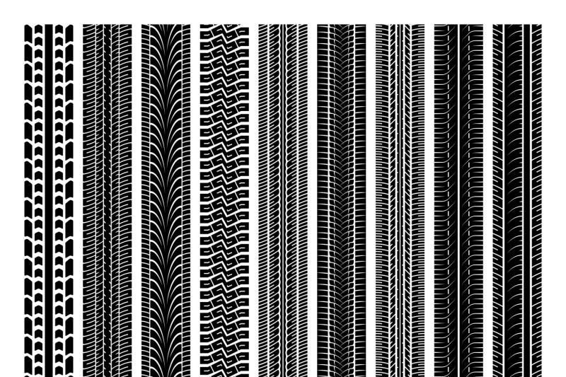 Seamless tire tracks, tread marks vector set By Microvector | TheHungryJPEG