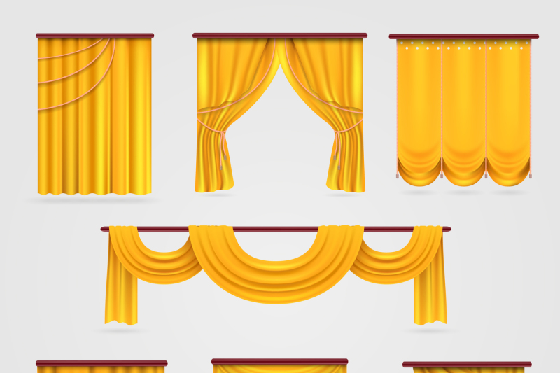 Gold Velvet Curtain Drapery Wedding Stage Decoration Vector Stock