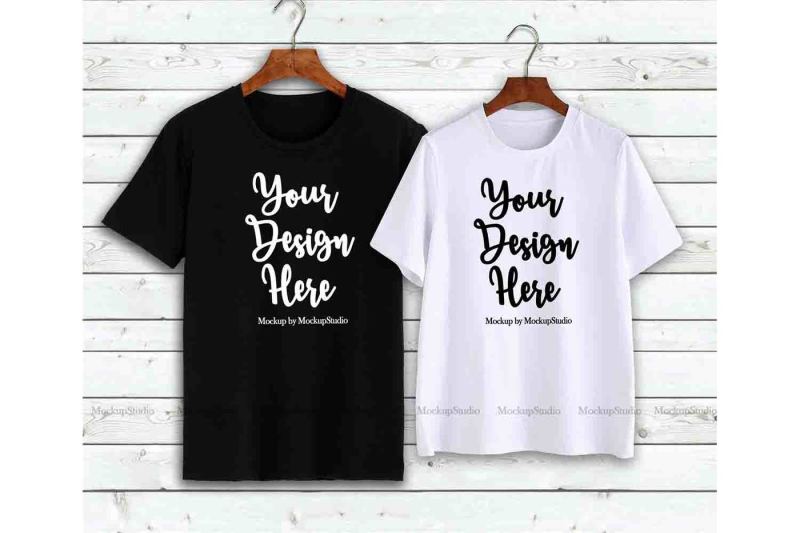 Couple T-Shirts Mockup, Matching Couples Shirts On Hangers By ...
