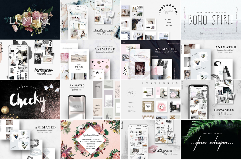 BUNDLE: Social Media Templates (Animated & Static)-Fonts -Real flowers ...