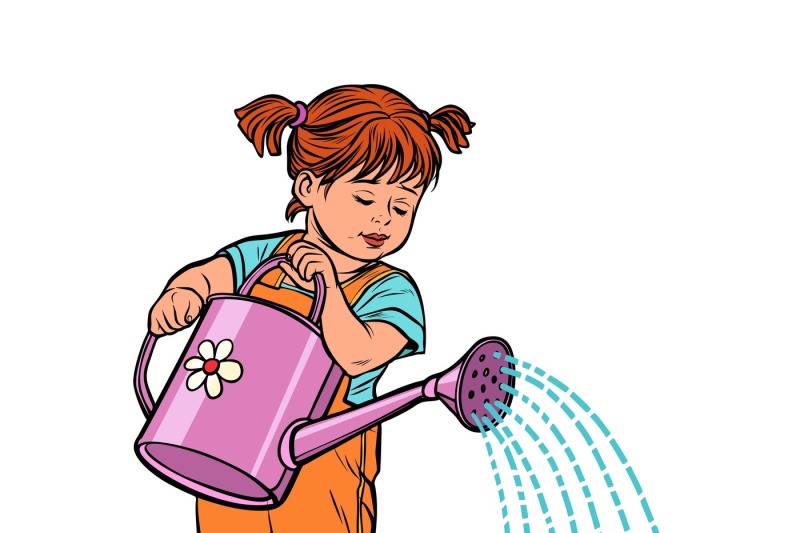 Girl watering can watering a flower By studiostoks | TheHungryJPEG