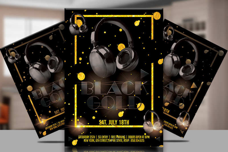 Black And Gold Party Flyer Template By Tworlddesigns 