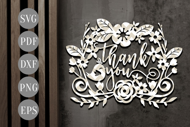 Thank You Wreath SVG, Papercut Template, House Cutting File DXF, PDF By ...