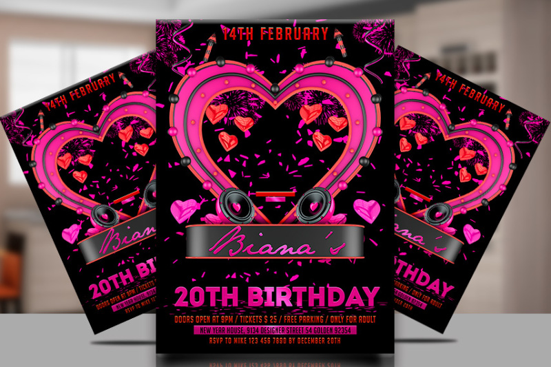 Pink & black Valentines Day Party Flyer