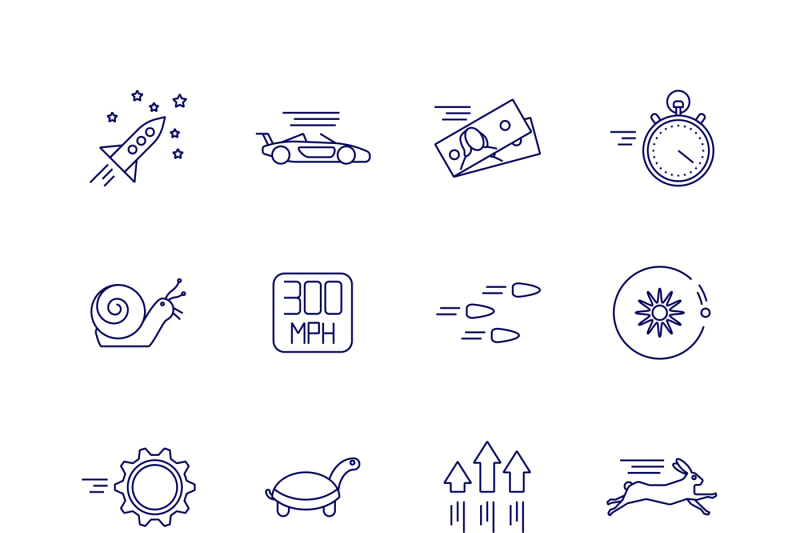 Motion and speed linear icons. Slow and fast vector signs By