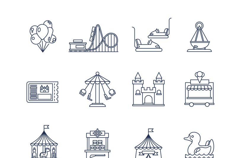 Luna park amusement line vector icons By Microvector  TheHungryJPEG.com