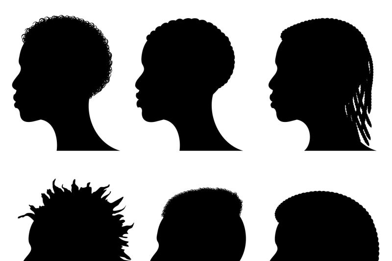 Afro american young men face silhouettes. African male black profiles ...