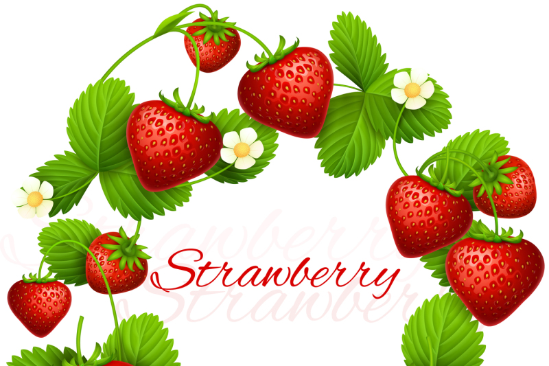 Juicy strawberry vector frame wreath. Health dessert eating strawberri By  Microvector