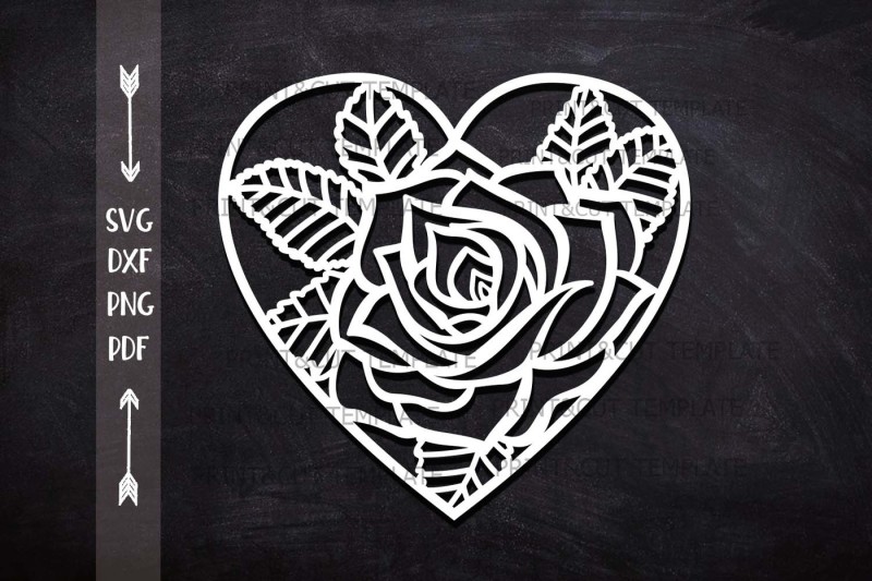 Heart Rose Floral cutting Wedding paper cut out svg laser cut template By kArtCreation ...