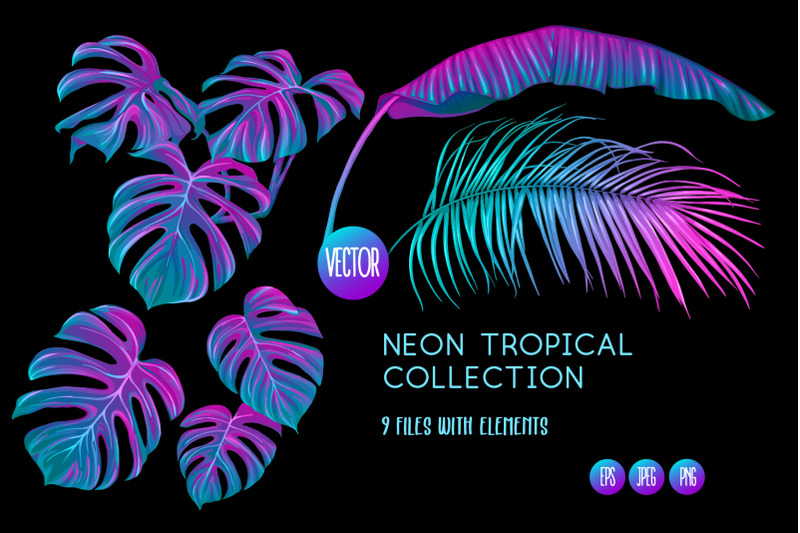 Tropical Neon Leaves By Elen Lane Thehungryjpeg Com