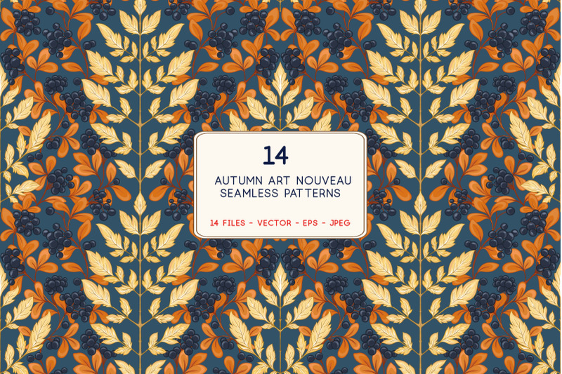 Art Nouveau Autumn Leaves Pattern By Elen Lane Thehungryjpeg Com