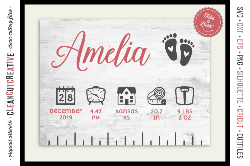 Download Baby Birth Stats Ruler Vector Elements Svg File For Crafters By Cleancutcreative Thehungryjpeg Com