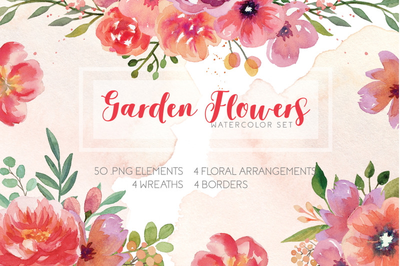 Garden Flowers Watercolor Set By Julia M. Watercolor | TheHungryJPEG