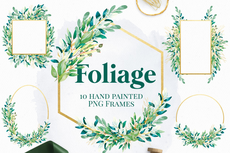 Download Foliage Gold Frames Watercolor Greenery By Dream In Watercolor Thehungryjpeg Com