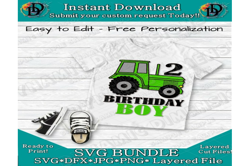 Birthday Boy Svg Green Tractor 2nd Birthday Customize Happy Birthd By Dynamic Dimensions Thehungryjpeg Com