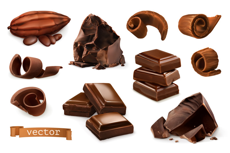 Chocolate Pieces Shavings Spiral Cocoa Fruit 3d Vector Icons Set By Allevinatis Studio Thehungryjpeg Com