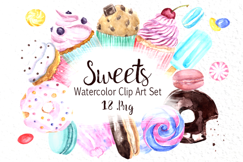 watercolor dessert sweet clip art element cute cotton candy