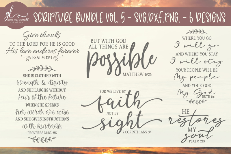 Scripture Bundle Vol 5 6 Designs Svg Dxf Png By Grace Lynn Designs Thehungryjpeg Com