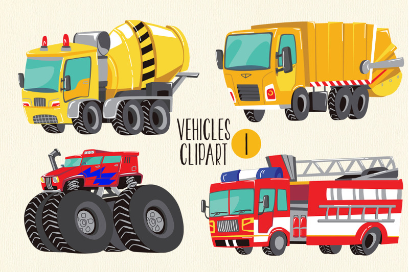 Cars And Trucks Clipart Fire Truck Clipart Monster Truck Concrete T By Lisitsaimage Thehungryjpeg Com