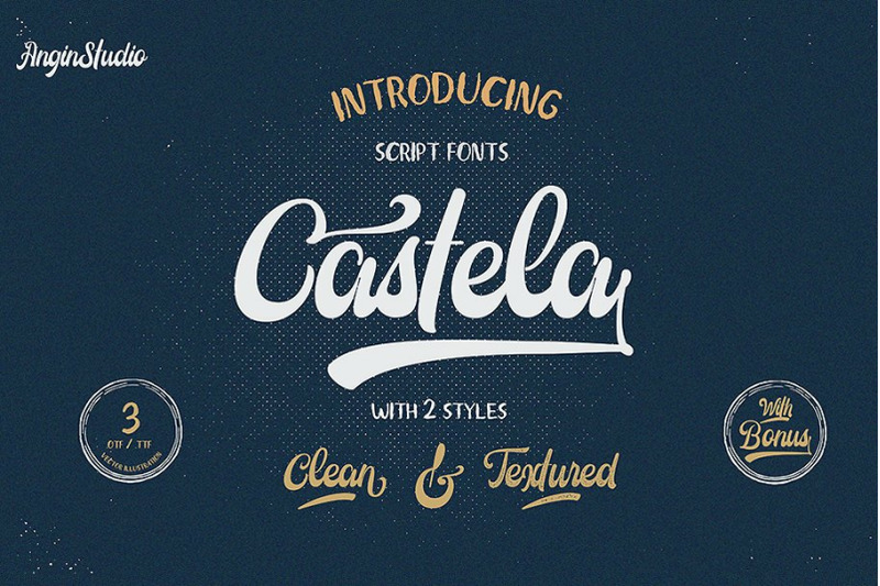Castela 3 Fonts With Extras By Anginstudio Thehungryjpeg Com