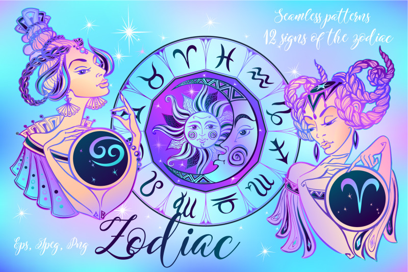 Zodiac. Neon clip art collection. By OlgaGriga.art | TheHungryJPEG