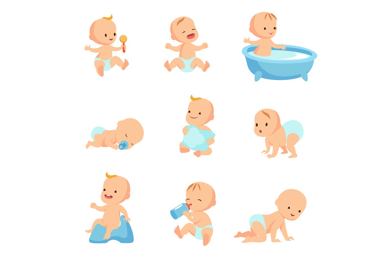 Happy smiling baby. Cute cartoon toddlers vector set By Microvector ...