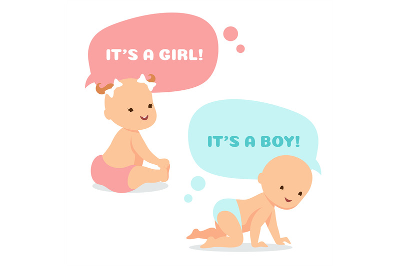 cute baby girl and boy cartoon