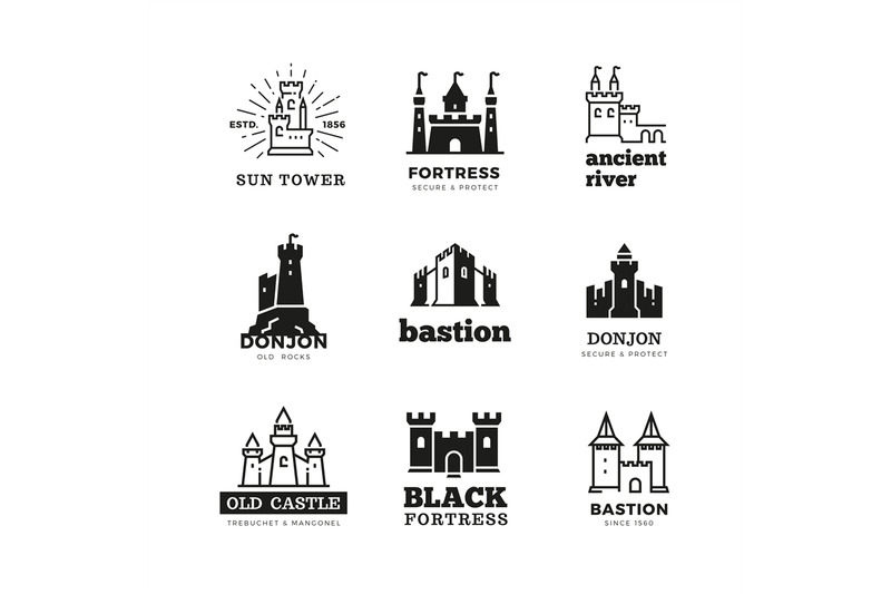 Medieval Castle And Knight Fortress Vector Ancient Royal Logo Set By Microvector Thehungryjpeg Com