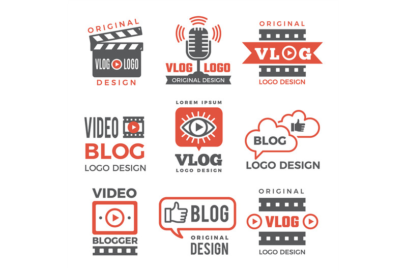 Vlog logo set, flat style 8996811 Vector Art at Vecteezy