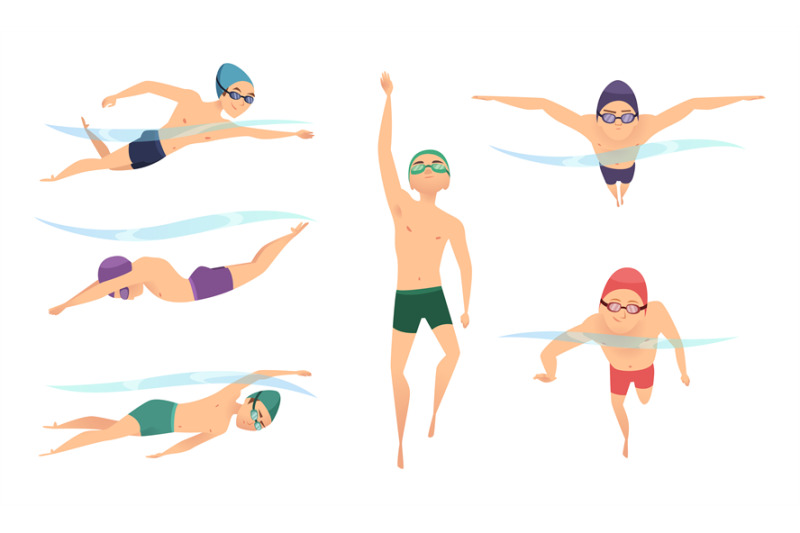 Vector swimmers. Various characters swimmers in action poses By ONYX ...