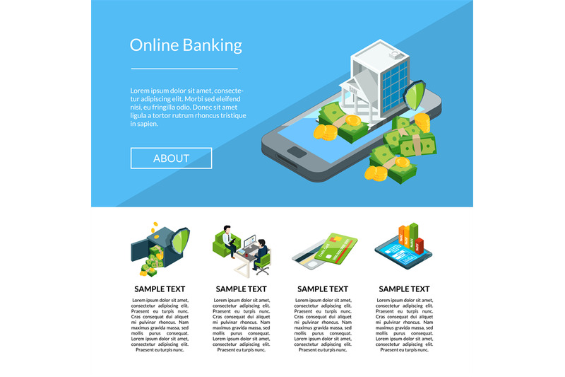 Vector Isometric Money Flow In Bank Icons Landing Page Template Illust By Onyx Thehungryjpeg Com