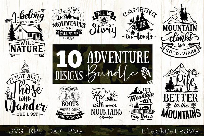 Adventure Svg Bundle 10 Designs Mountains And Camping Svg Bundle By Blackcatssvg Thehungryjpeg Com