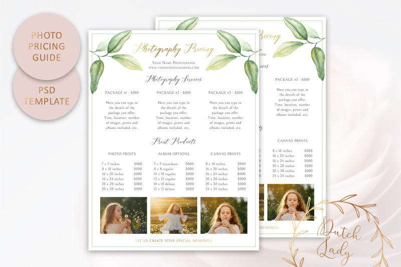 PSD Photography Pricing Guide #10 By The Dutch Lady Designs | TheHungryJPEG