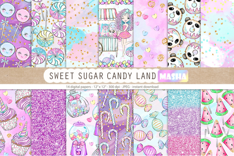 Sweet Sugar Candy Land Digital Papers By Masha Studio Thehungryjpeg Com