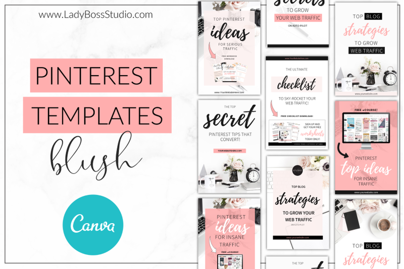 Canva Blush Pinterest Templates By Lady Boss Studio | TheHungryJPEG.com