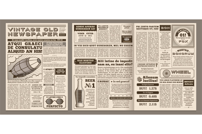 Vintage newspaper template. Retro newspapers page, old news headline a By  Tartila | TheHungryJPEG