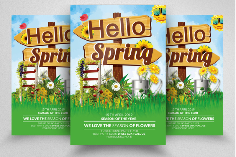Hello Spring Flyer Template By Designhub | TheHungryJPEG
