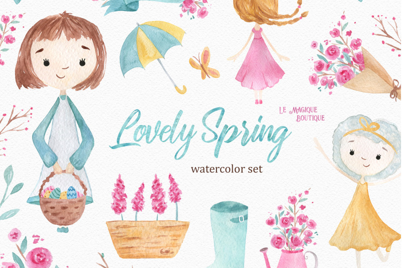 Lovely Spring Watercolor Clipart Set By LeMagiqueBoutique | TheHungryJPEG