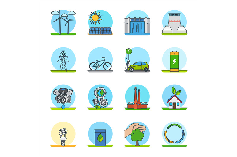 Green energy color line icons By SmartStartStocker | TheHungryJPEG