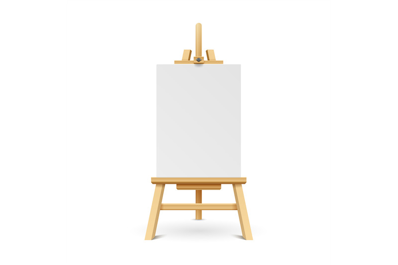 Wooden paint board with white empty paper frame. Art easel stand with By  Microvector