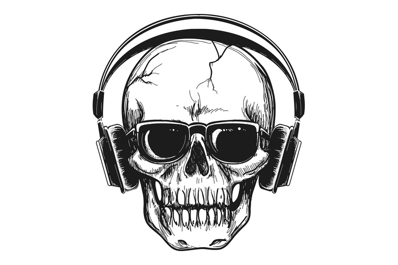 Human skull with headphones By vectortatu | TheHungryJPEG