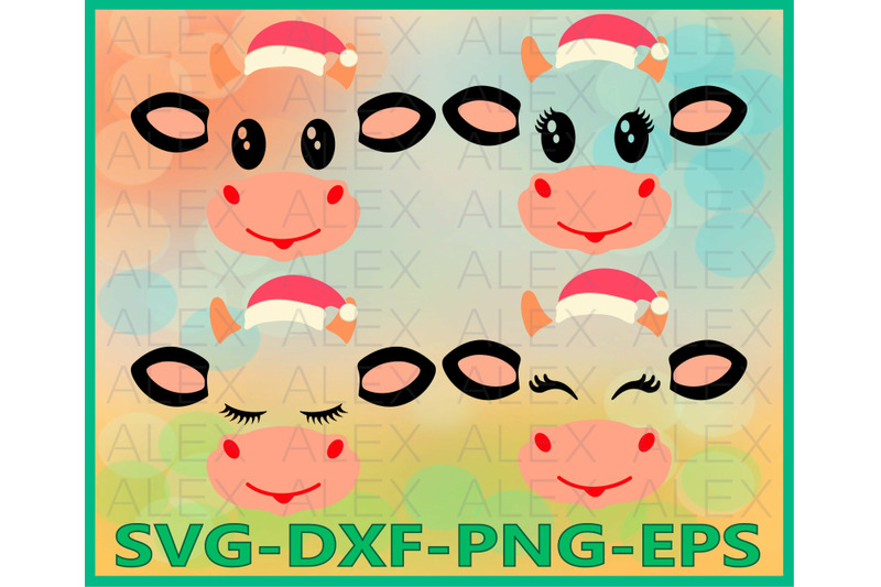 Cow Christmas Cow Face Cow Eyelashes By Alexsvgstudio Thehungryjpeg Com