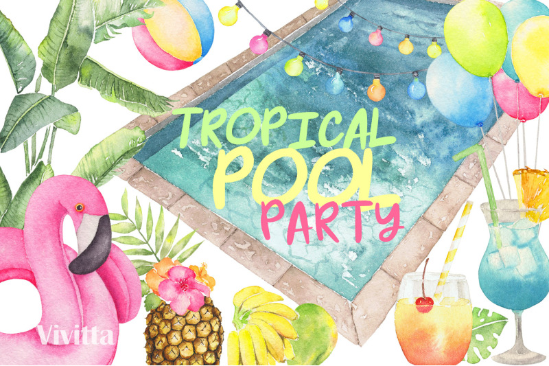 pool party watercolor png Stock Illustration